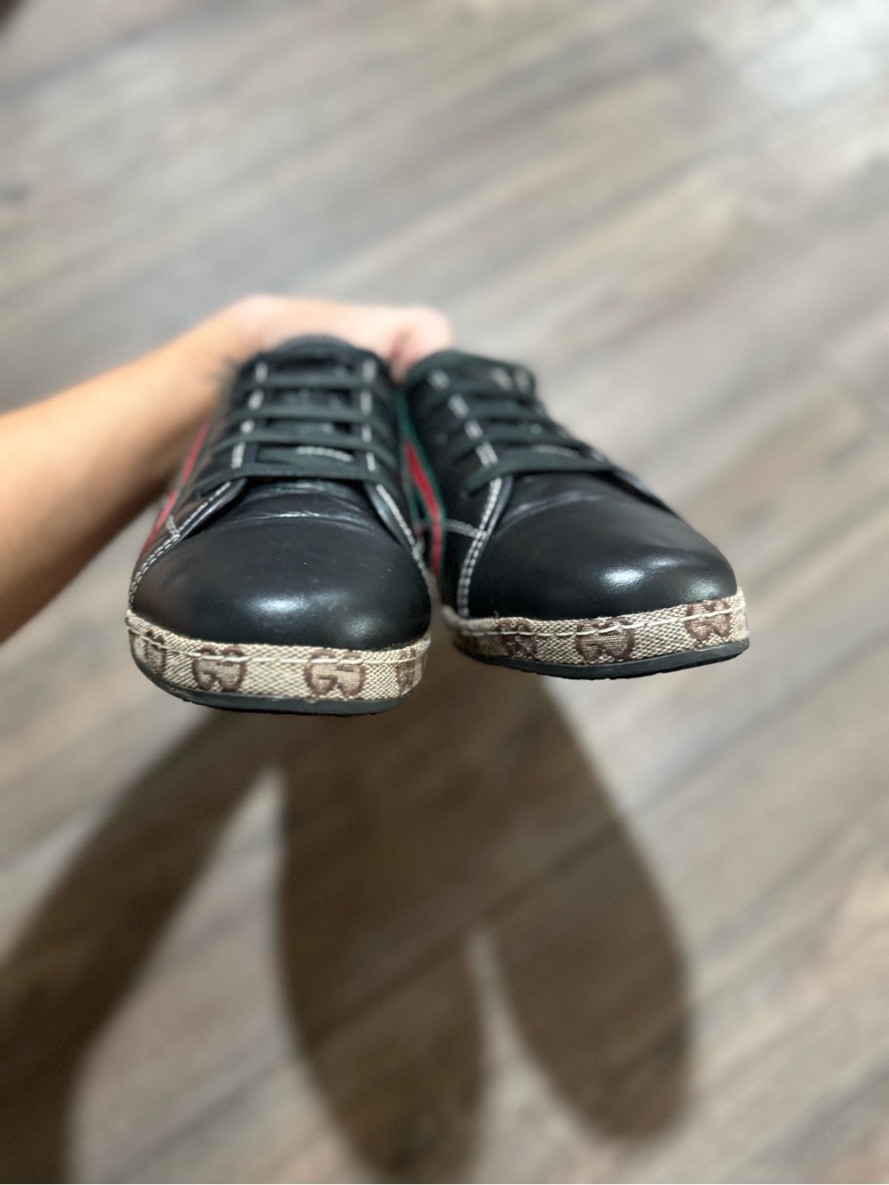 Vintage Gucci Black Leather Web Stripe Sneakers Shoes Size 43 Made In Italy - Picture 7 of 11